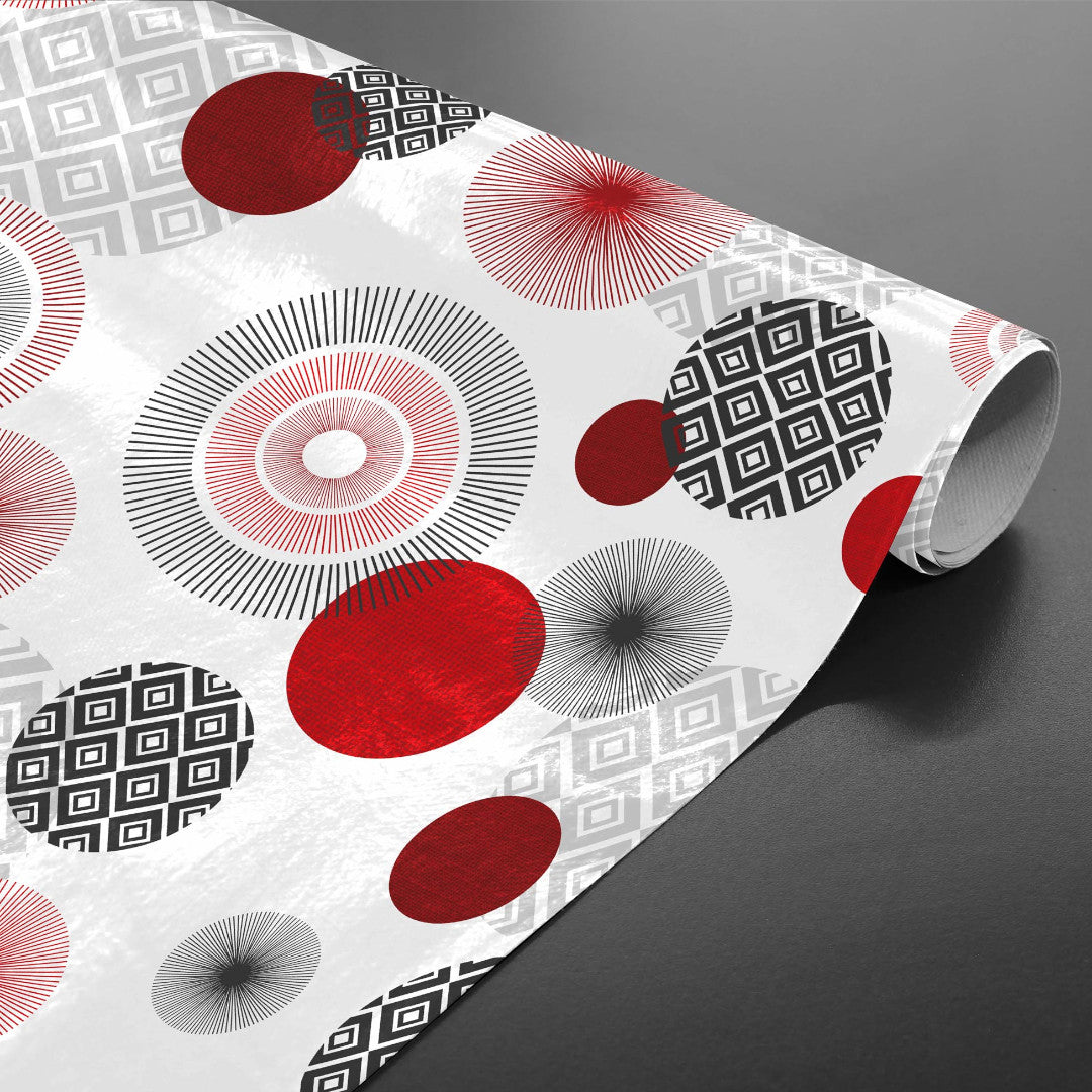 Zoya Red - Voksduk med grafisk sirkelmønster rullet