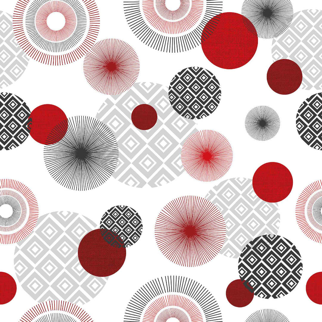Zoya Red - Voksduk med grafisk sirkelmønster mønster