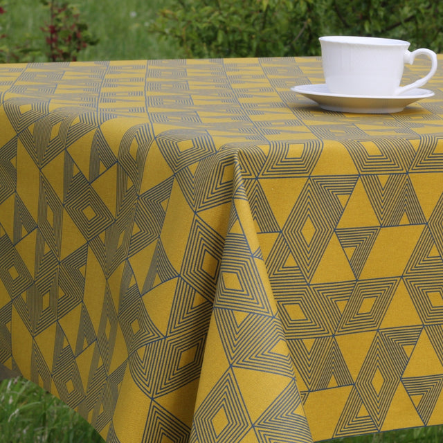 Cuzco Karry-gul/blå, akrylduk med flott grafisk mønster