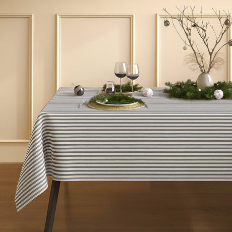 Akrylduk i hørlook med striper i grått