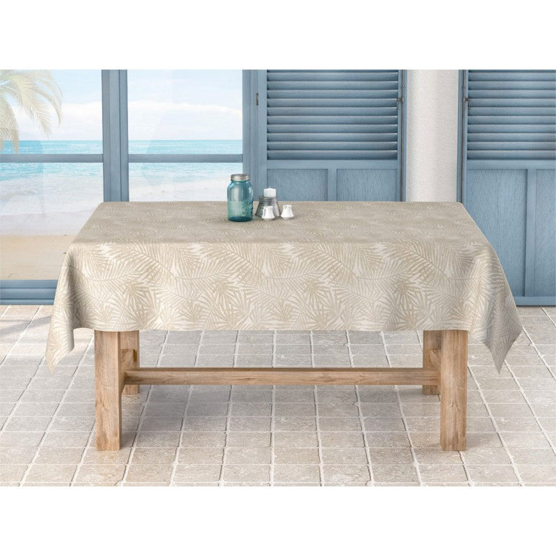 Frida Lino beige, jacquardvevd akrylduk med bregner, 140 cm bred