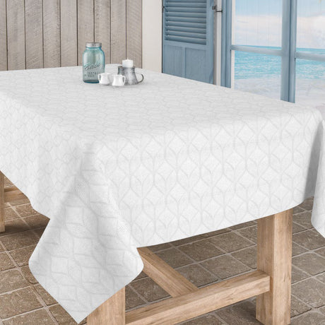 Manno hvit, jacquardvevd akrylduk, 140 cm bred