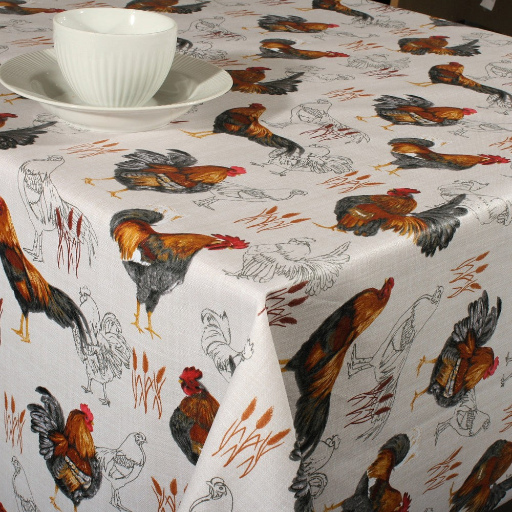 Hanegal Natur - Akrylduk med haner 155 cm bred