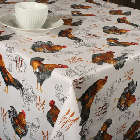 Hanegal Natur - Akrylduk med haner 155 cm bred