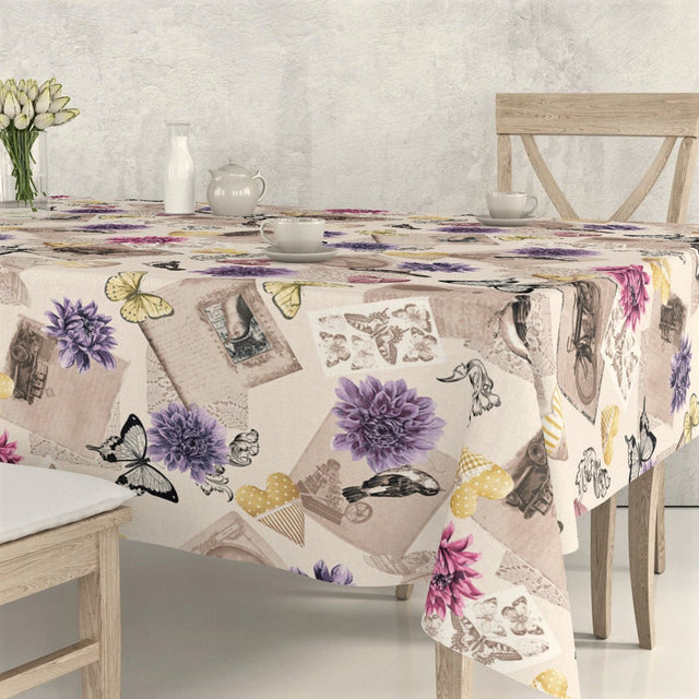 Antique lilla – Romantisk akrylduk i lys beige