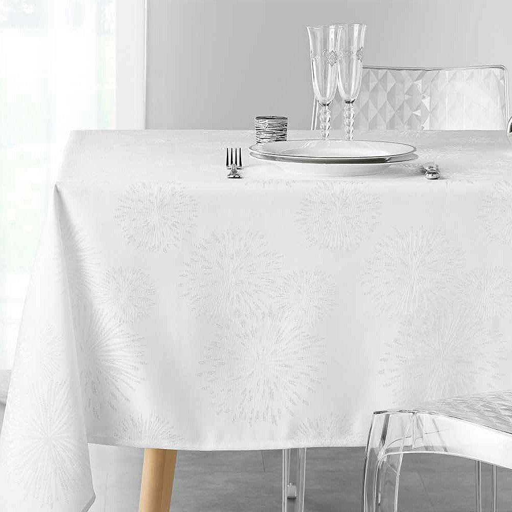 Artifice White/Silver – Jacquardvevd damaskduk med anti-flekker – 140 x 240 cm