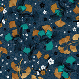 Autumn Gingko Biloba – mørk gråblå voksduk med blomster og blader