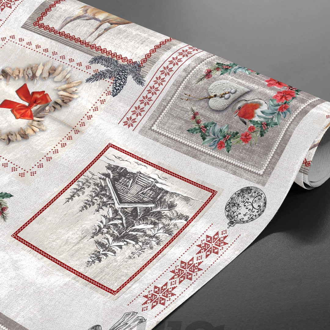 Avoriaz – Rullet julevoksduk med grantrær og hjorter