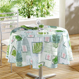 Bahia - Rund voksduk med grønne blader, Ø 160 cm