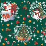 Bamses Jul Mørk Grønn - Julevoksduk med Bamse, Julenissen og Snømannen