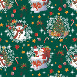 Bamses Jul Mørk Grønn - Julevoksduk med Bamse, Julenissen og Snømannen