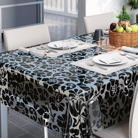 Barock, matt gjennomsiktig voksduk med svarte blomster