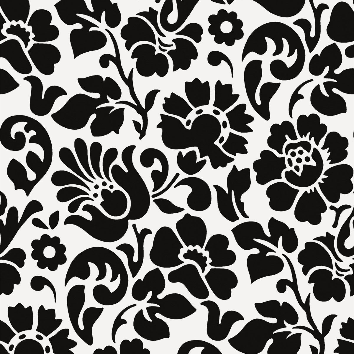 Barock, matt gjennomsiktig voksduk med svarte blomster