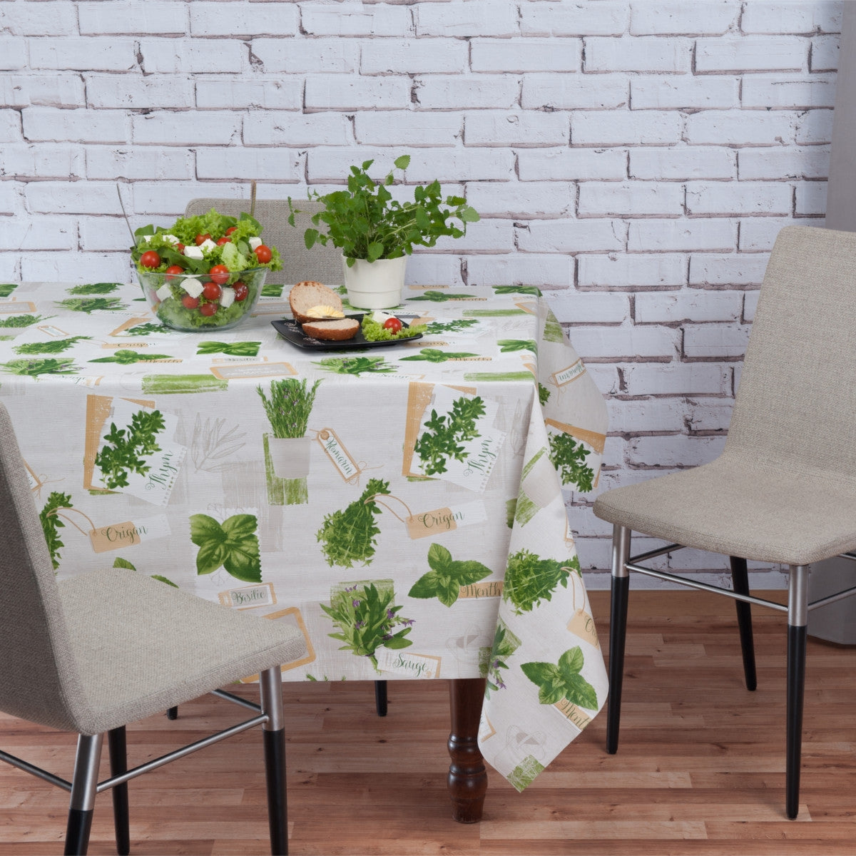 Basilikum lys grå voksduk med krydderurter og lett preget overflate