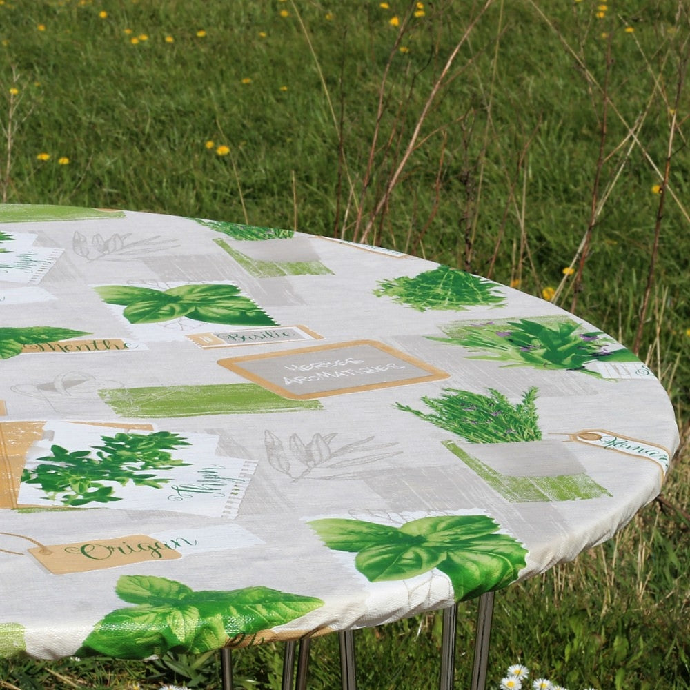 Basilikum Grå - Rund voksduk med strikk