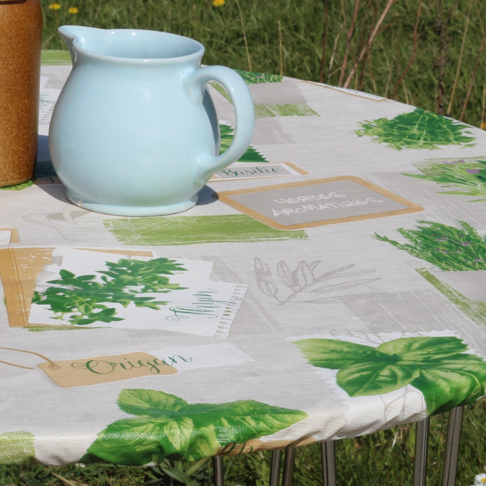 Basilikum Grå - Rund voksduk med strikk