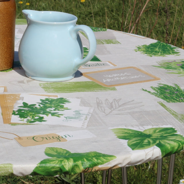 Basilikum Grå - Rund voksduk med strikk