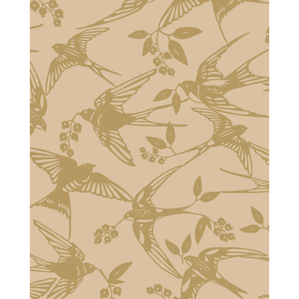 BIRDS Golden - Notes by Susanne Schjerning - textilvaxduk med glidskydd