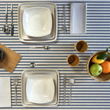 Blå Nordisk Stripe – Akrylduk i rustikk hørlook, med dekking