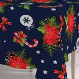 Nærbilde av hjørne på Blå Vinterfest voksduk med julemotiver