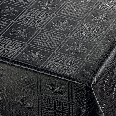 Black Rose – damaskpreget sort voksduk med roser