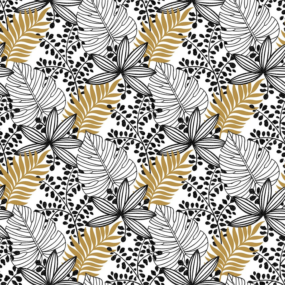 Bladsymfoni – voksduk i sorte og hvite nyanser med gyldne toner