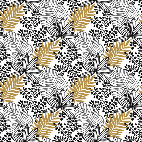 Bladsymfoni – voksduk i sorte og hvite nyanser med gyldne toner