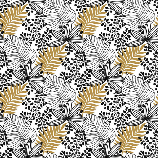 Bladsymfoni – voksduk i sorte og hvite nyanser med gyldne toner