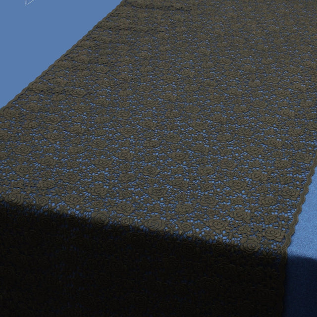 Bordløper, blondeduk med liten rose, sort