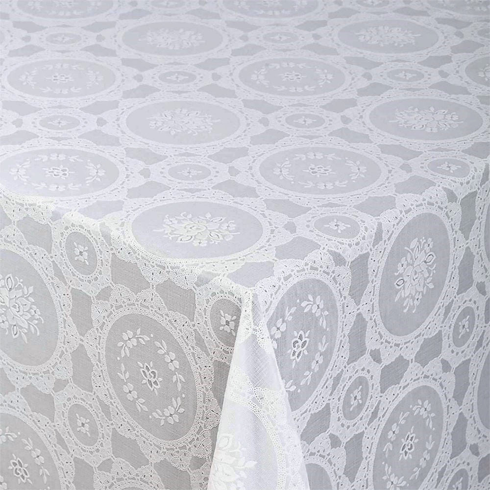 Blondevoksduk Blomst i sirkler blondeduk i hvit