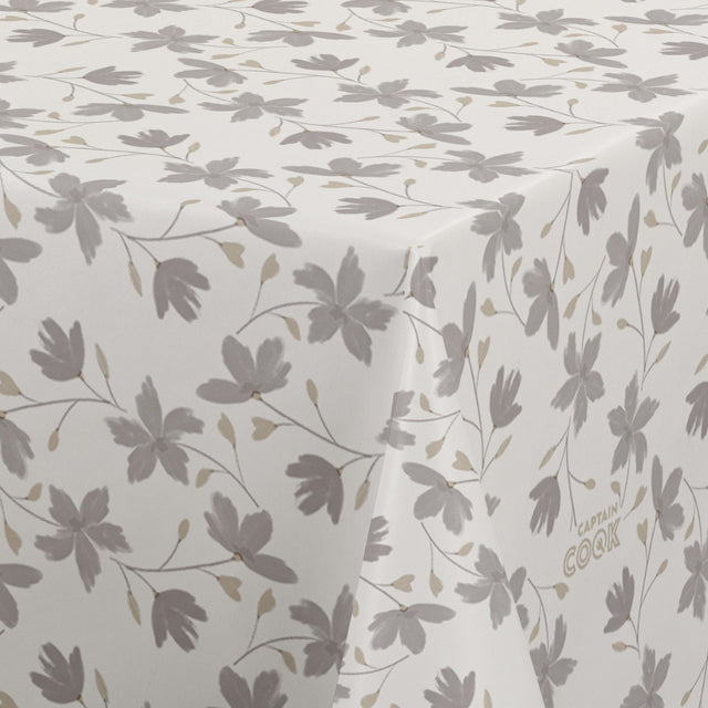 Bloom Maitake - 160 cm bred voksduk, blomster, grå beige