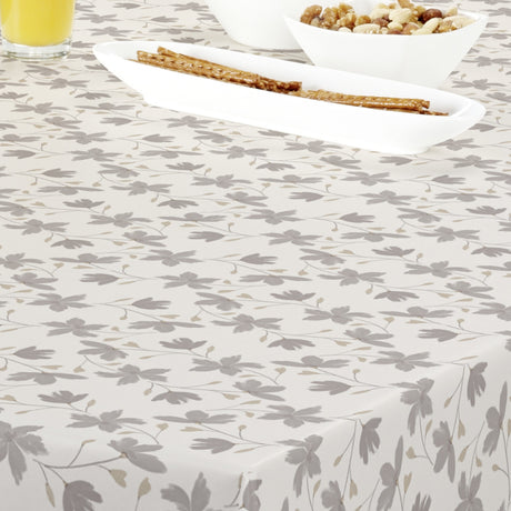 Bloom Maitake - 160 cm bred voksduk med blomster i grått og beige