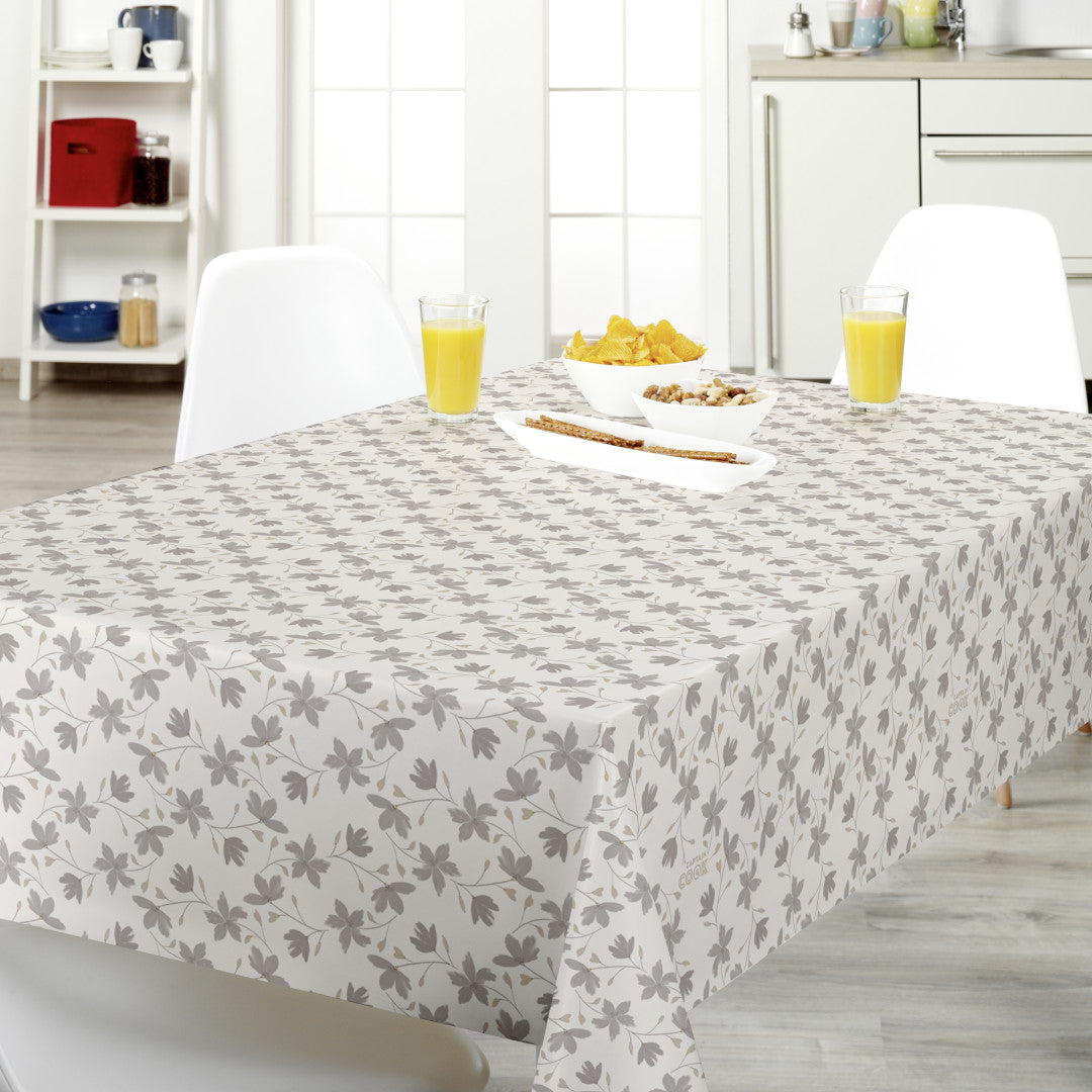 Bloom Maitake - 160 cm bred voksduk med blomster i grått og beige