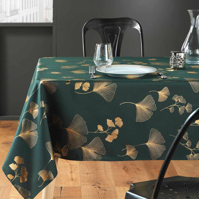 Bloomy Metallic Print – Green/Gold – Juleduk med flekkavvisende behandling, 150 x 300 cm