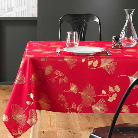 Bloomy Metallic Print – Red/Gold – Juleduk med flekkavvisende behandling, 150 x 300 cm