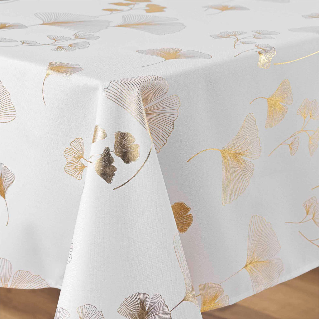 Bloomy Metallic Print – White/Gold – Juleduk med flekkavvisende behandling, 150 x 300 cm