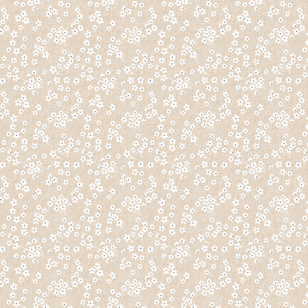 Blossom Linen – voksduk med linlook i lys beige, mønster