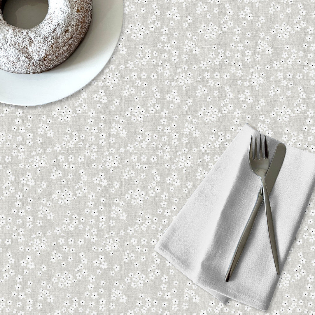 Blossom Mist – voksduk med linlook i grått, detaljer