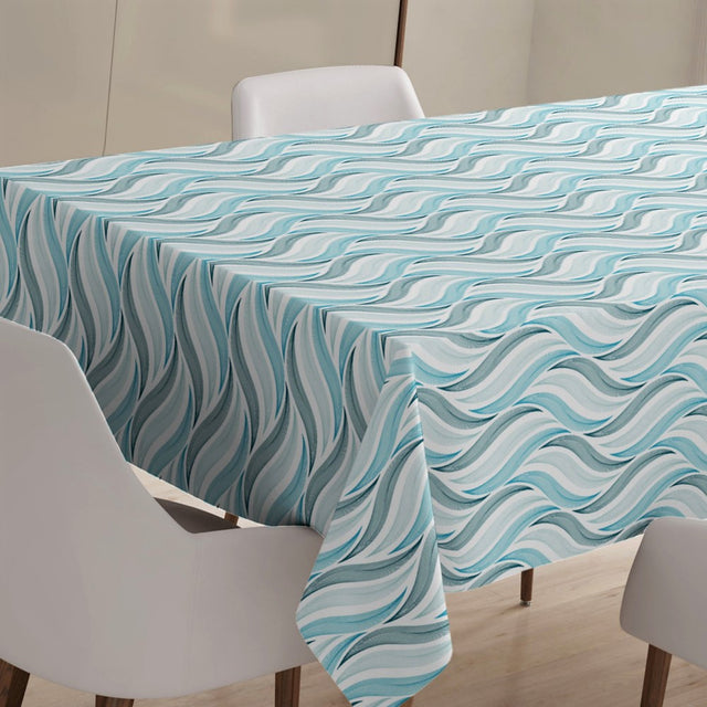 Bølgen Blå - Voksduk med grafiske bølger