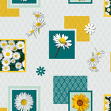 Bouton D’or lys blå - Voksduk med okseøye-blomster