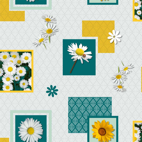 Bouton D’or lys blå - Voksduk med okseøye-blomster