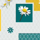 Bouton D’or lys blå - Voksduk med okseøye-blomster