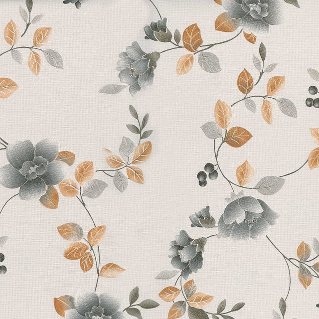 Textilia Brillantine Grey - Voksduk med blomster og hørlook