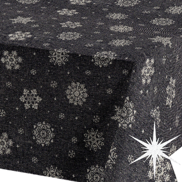 Brina Black Silver – Sort jule-akrylduk med iskrystaller i sølv
