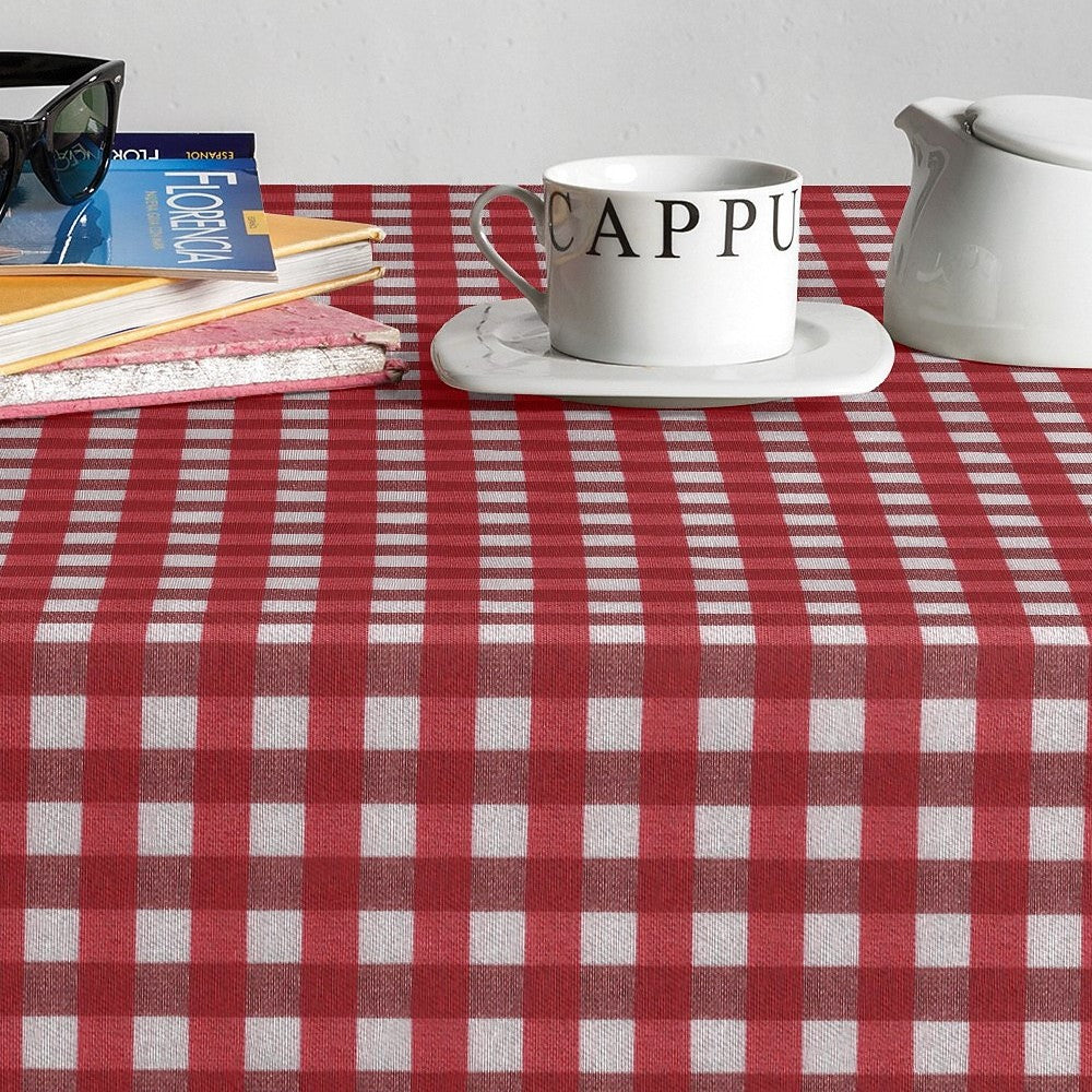 Brueghel Rojo - Klassisk ruteformet akrylduk i rødt og hvitt, 140 cm