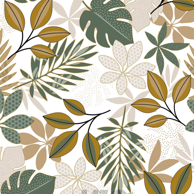 Mønster av Bruinelle Green – Voksduk med bladmønster i grønt og beige