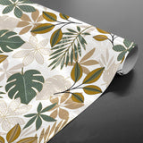 Opprullet Bruinelle Green – Voksduk med bladmønster i grønt og beige