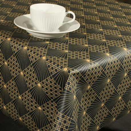 Cannage Sort - Akrylduk med flott grafisk mønster 155 cm bred