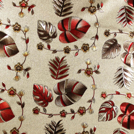 Nærbilde av Caprice Metallic Red voksduk med blader og blomster