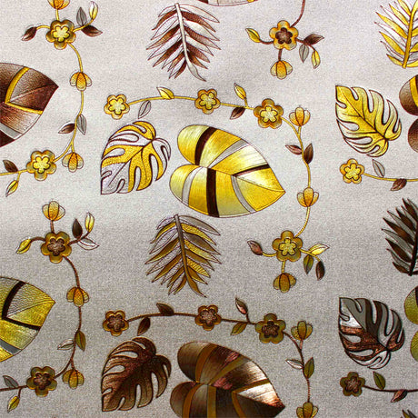 Caprice Metallic Yellow - Voksduk med blader og blomster